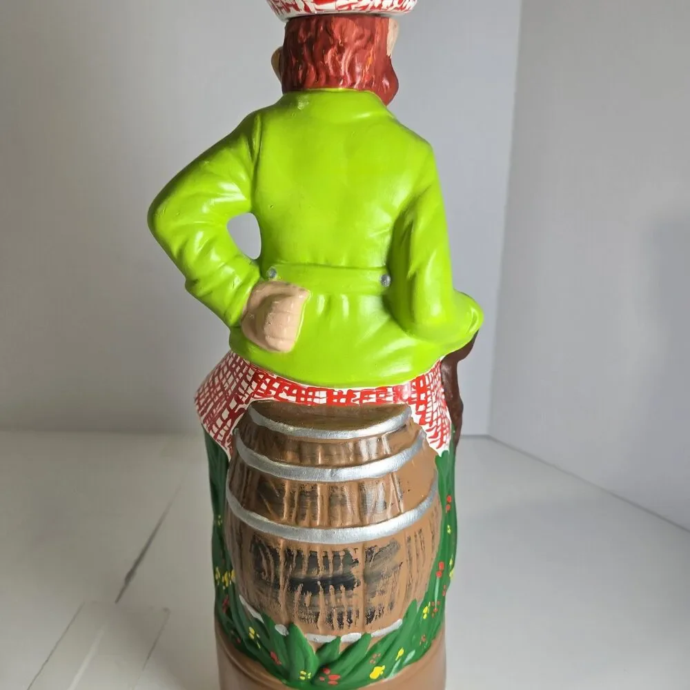 Vintage Ceramic Scottish Man on Barrel Decanter – Hand Painted Barware Figurine